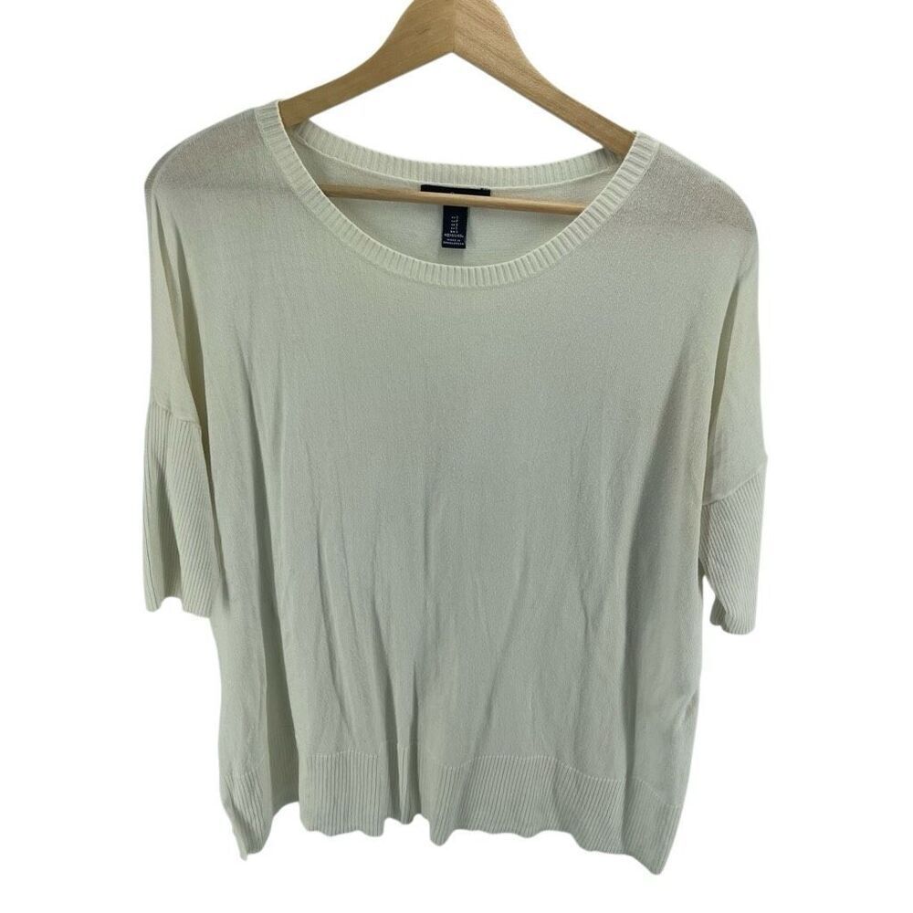 Gap Women's Knit Cotton Short Sleeve Crew Neck Pullover Sweater White Size Small